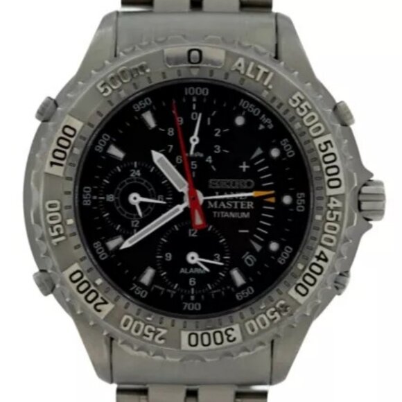 Men's 41mm Seiko Titanium Landmaster SBCN003 Black Dial Watch! Ref: 7K32-0A10!